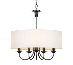 Traditional 5-Light Chandelier Modern White Drum Chandeliers with Linen Shade for Dining Room Living Room Foyer, 20" Dia