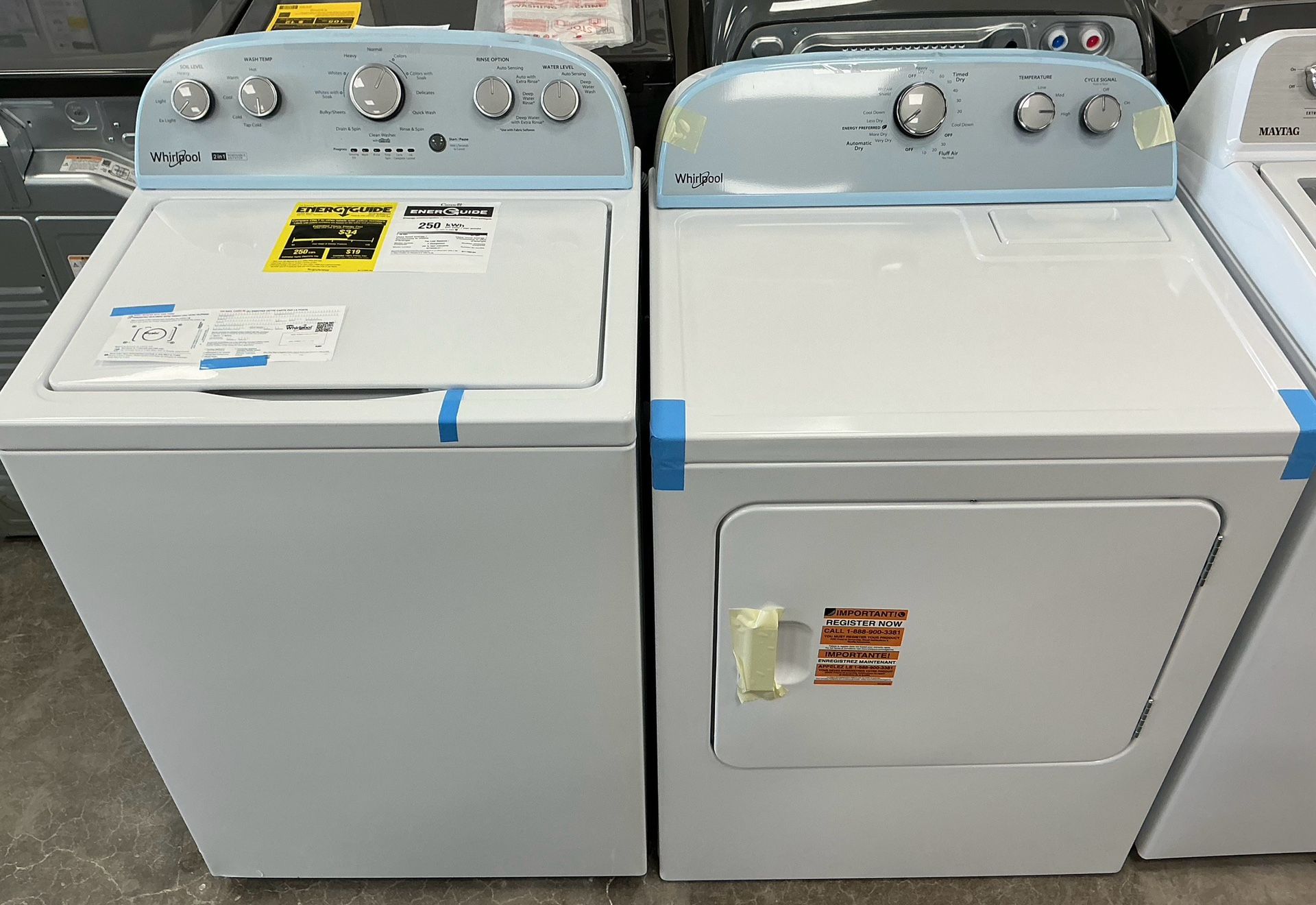 Whirlpool 3.9 cu.ft. Top Load Washer w/ 2 in 1 Removable Agitator + 7.0 cu. ft. Vented Electric Dryer - Free One Year Warranty