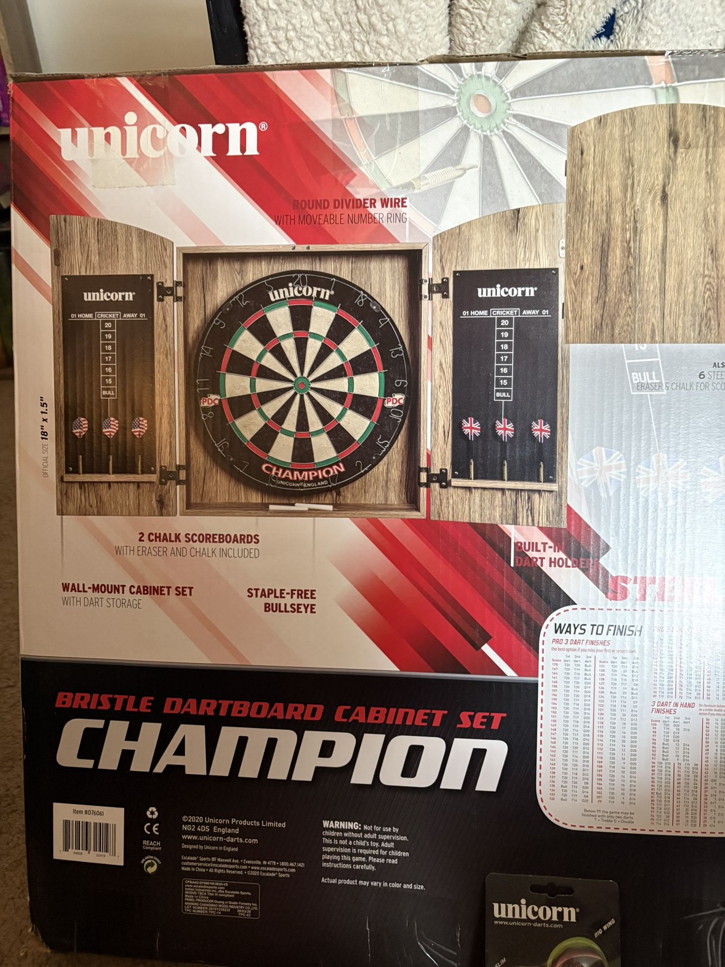 Unicorn Bristle Dart Board And Cabinet And Dart Tips
