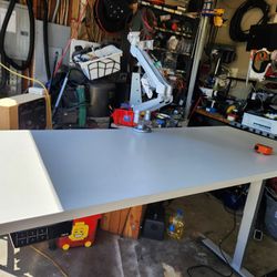 Height Adjusting Office Desk With Dual Monitor Stand