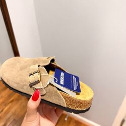 NEW Birkenstock Boston Taupe Suede Narrow With Box Fast Shipping