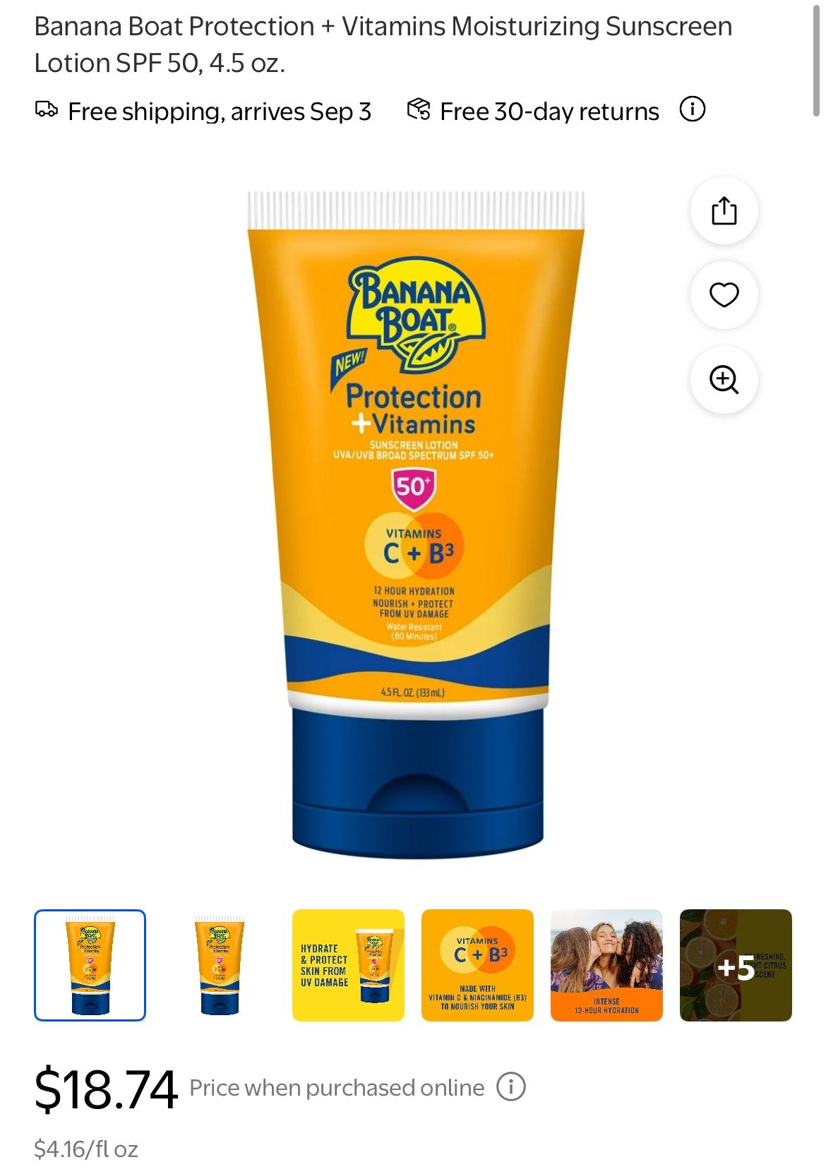 Banana Boat Protection + Vitamins Moisturizing Sunscreen Lotion + Spray $20