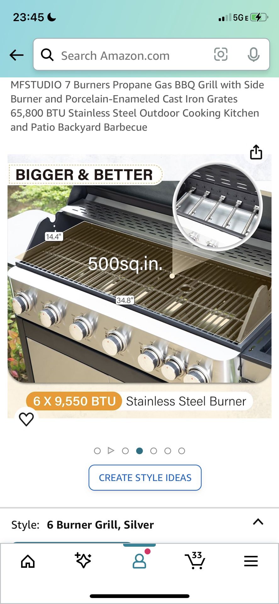 7 Burners Propane Gas BBQ Grill with Side Burner and Porcelain-Enameled Cast Iron Grates 65,800 BTU Stainless Steel Outdoor Cooking Kitchen and Patio 