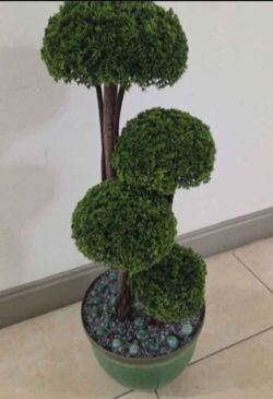 3ft Faux Cedar Topiary Topped in Flourite / Adventurine Stone / 12" Planter @ Lasting Creations