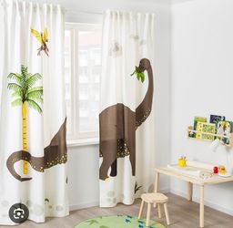 Pair Of IKEA (retired) Jattelik Dinosaur Extra Long Curtains