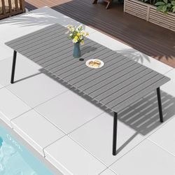 NEW CRESTLINE Outdoor Rectangle Aluminum Dining Table with Umbrella Hole. 81” Long