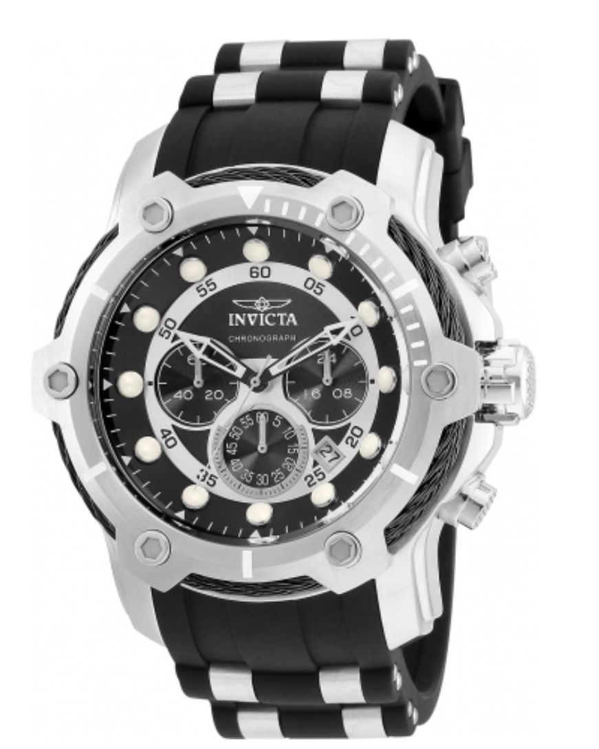 Invicta Black and Silver bolt Chronograph Watch Mens