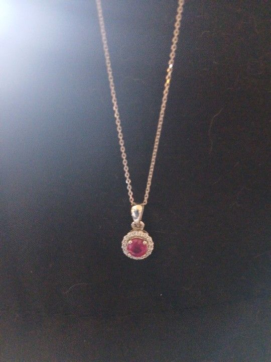 Sterling Silver Halo Ruby Pendant 18 Inch 925 Chain