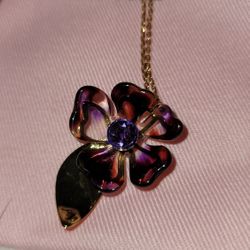 Kate Spade Gold Plated PETAL PUSHERS Purple Crystal Flower Mini Pendant Necklace