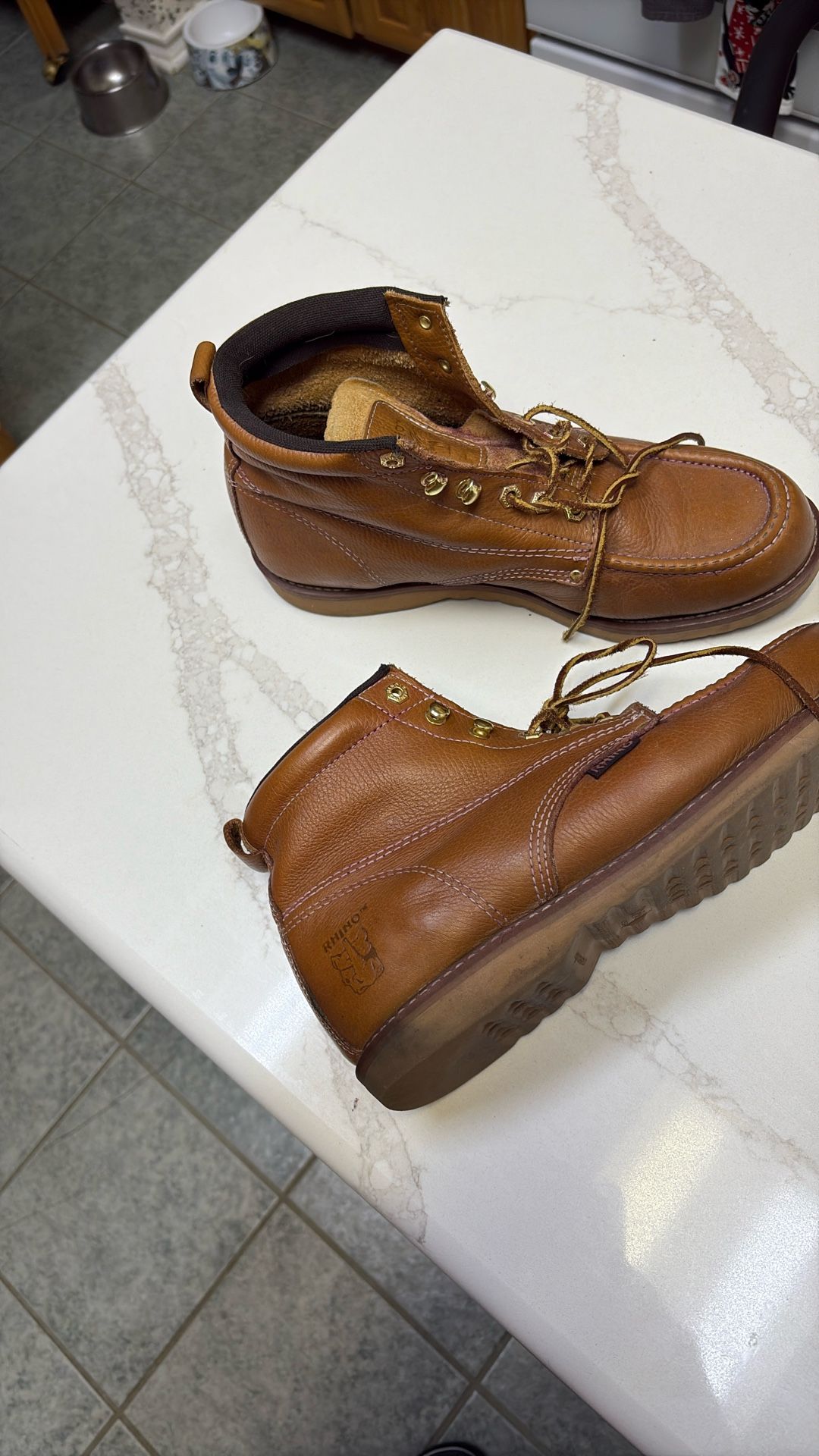 Size  12 Rhino Work Boots Tan Color