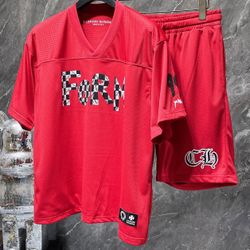 Chrome Red Hearts Jersey Tee Top Shorts Set White/Black S M L XL