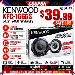 Kenwood KFC-1666S 6.5" 2-Way Coaxial Car Audio Speakers Pair 6-1/2 Inch Sport Series 300W Max 60W RMS 4-Ohm High Efficiency Shallow Mount Door Factory