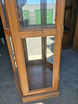 Oak Wood Glass Display Cabinet Pedestal