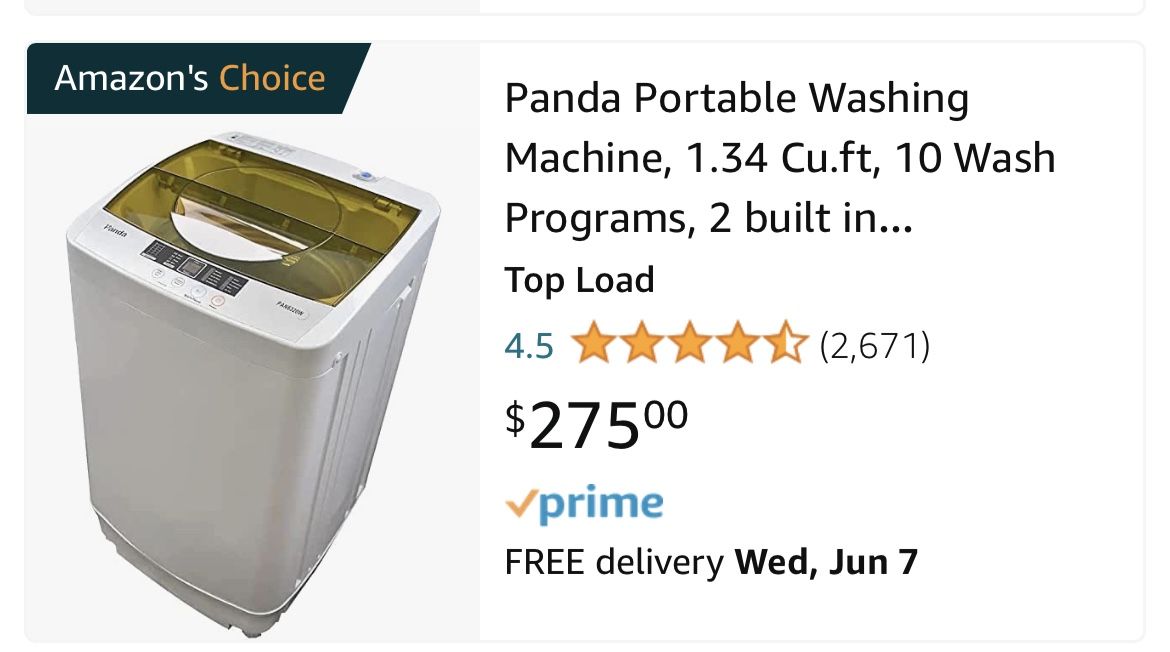 Panda Portable Washing Machine 1.34 cu ft 