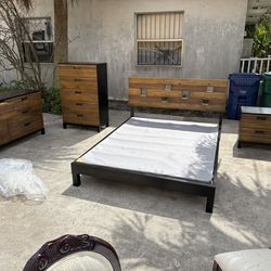 Queen sizeWood bed Frame, side tables and Dresser Set