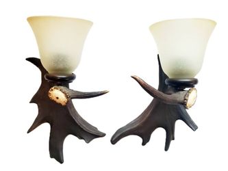 RARE Vintage PAIR Light Fixture Wall Sconce Resin Antler mid-1900s