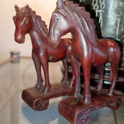 Antique Brown Wooden Horse Figurines.