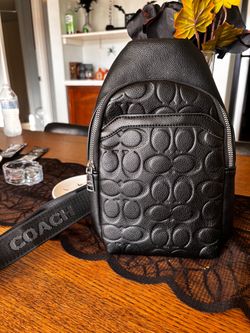 Coach Signature Leather Sling Bag Black