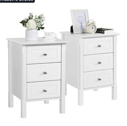 Nightstand Set of 2,Wooden 3-Drawer Bedside Table with Solid Wood Legs, Bedside Cabinet Cupboard Storage Organizer for Bedroom Home Office Small Space