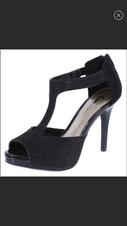 Fioni Black Sparkly peep toe heels