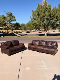 Brown Leather Two Piece Couch Set