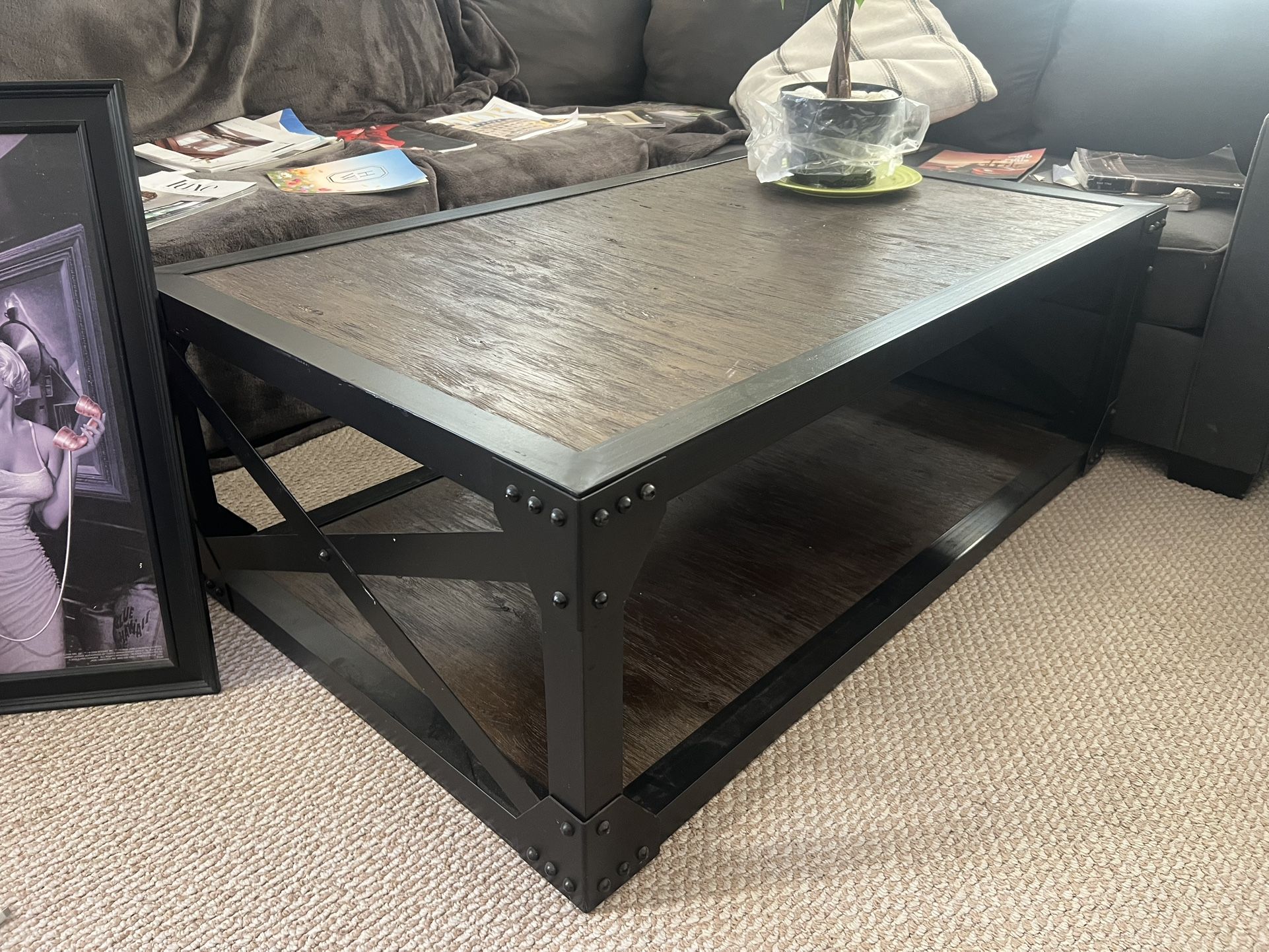 Industrial Coffee Table Solid & metal . Good Quality And Heavy . Pick Up Only .