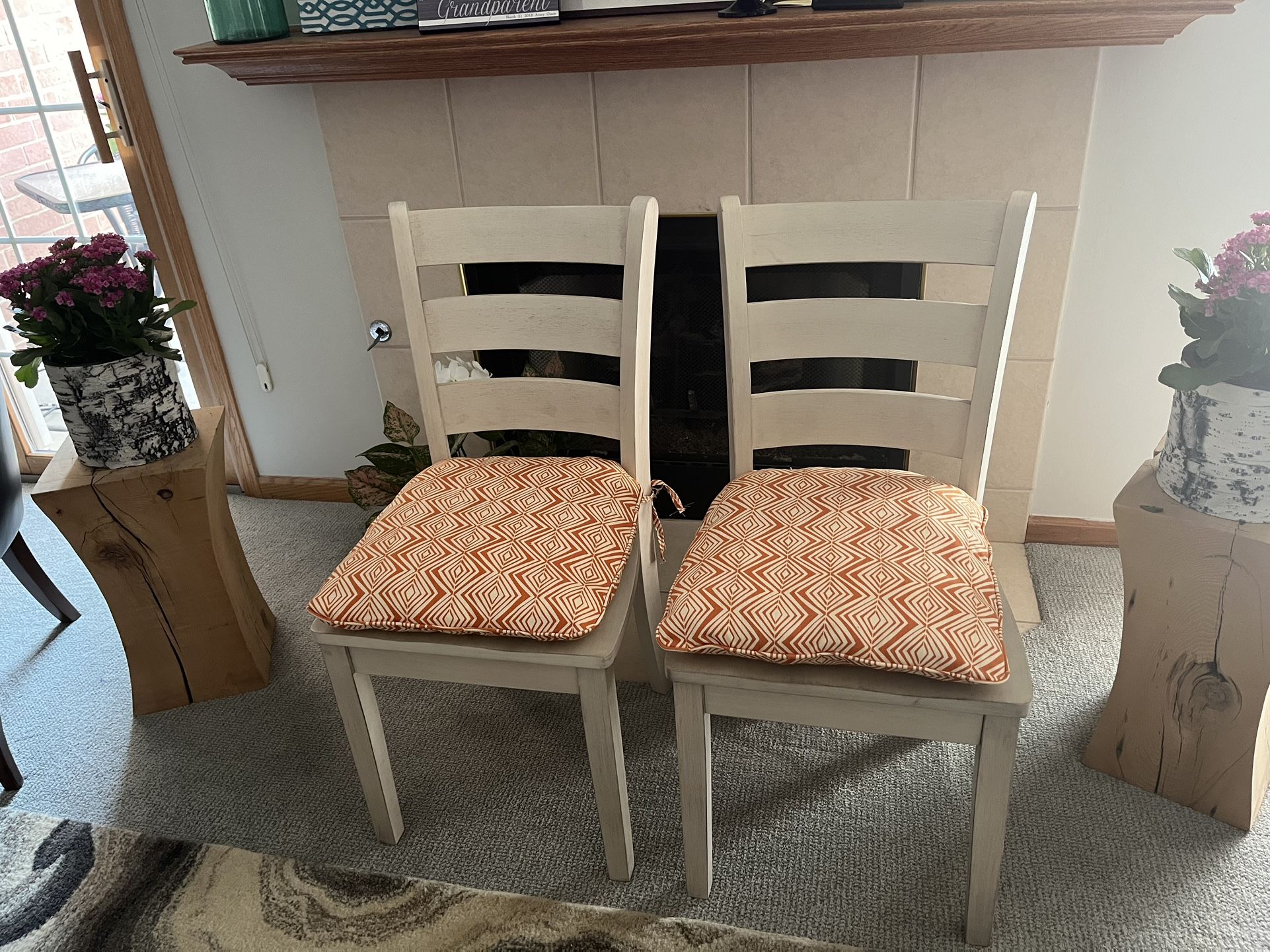 2 White Wooden Ladder Back Chairs