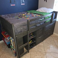 Kids LOFT BED W 2 Dressers and A Book Shelf