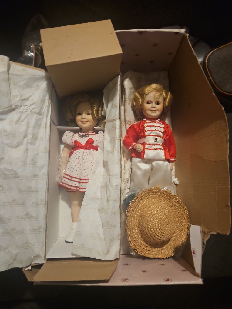 Shirley Temple STAND UP AND CHEER 14" Porcelain Danbury Mint Doll Lot Of 2