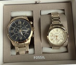His and Her Chronograph Gold-Tone Stainless Steel Watch Gift Set