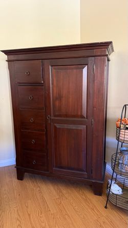Dark Cherry Wood Armoire with Drawers
