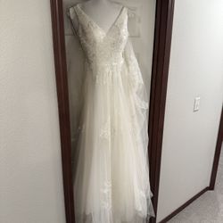 Mikado and Tulle Petite Ball Gown Wedding Dress, Ivory, Size 2, David’s Bridal 