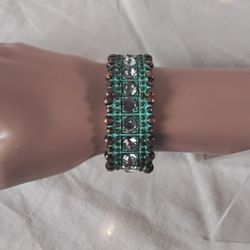 Aztec Style Bracelet Copper and Turquoise Tone with Glass Stones