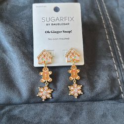 New Sugarfix By Baublebar Oh Ginger Snap! Gingerbread House Man Snowflake Christmas Holiday Earrings