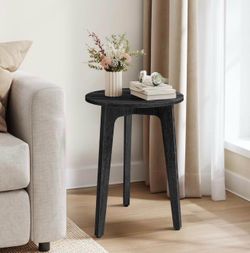 Small Side Table, Round End Table, Nightstand with Tapered Legs, Curved Transitions, for Small Spaces, Living Room, Bedroom, Charcoal Gray ULET237BA01