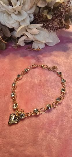 Gold-Tone Crystal Heart Charm Bracelet