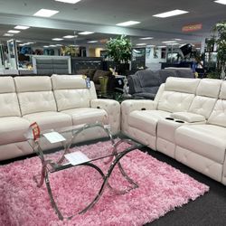 Beautiful LivingRoom Furniture Set Now Up To 50% Off Weekend Special On Sale For $1,699 Power Head And Foot Recliner With USB, Storage And Cup Holders