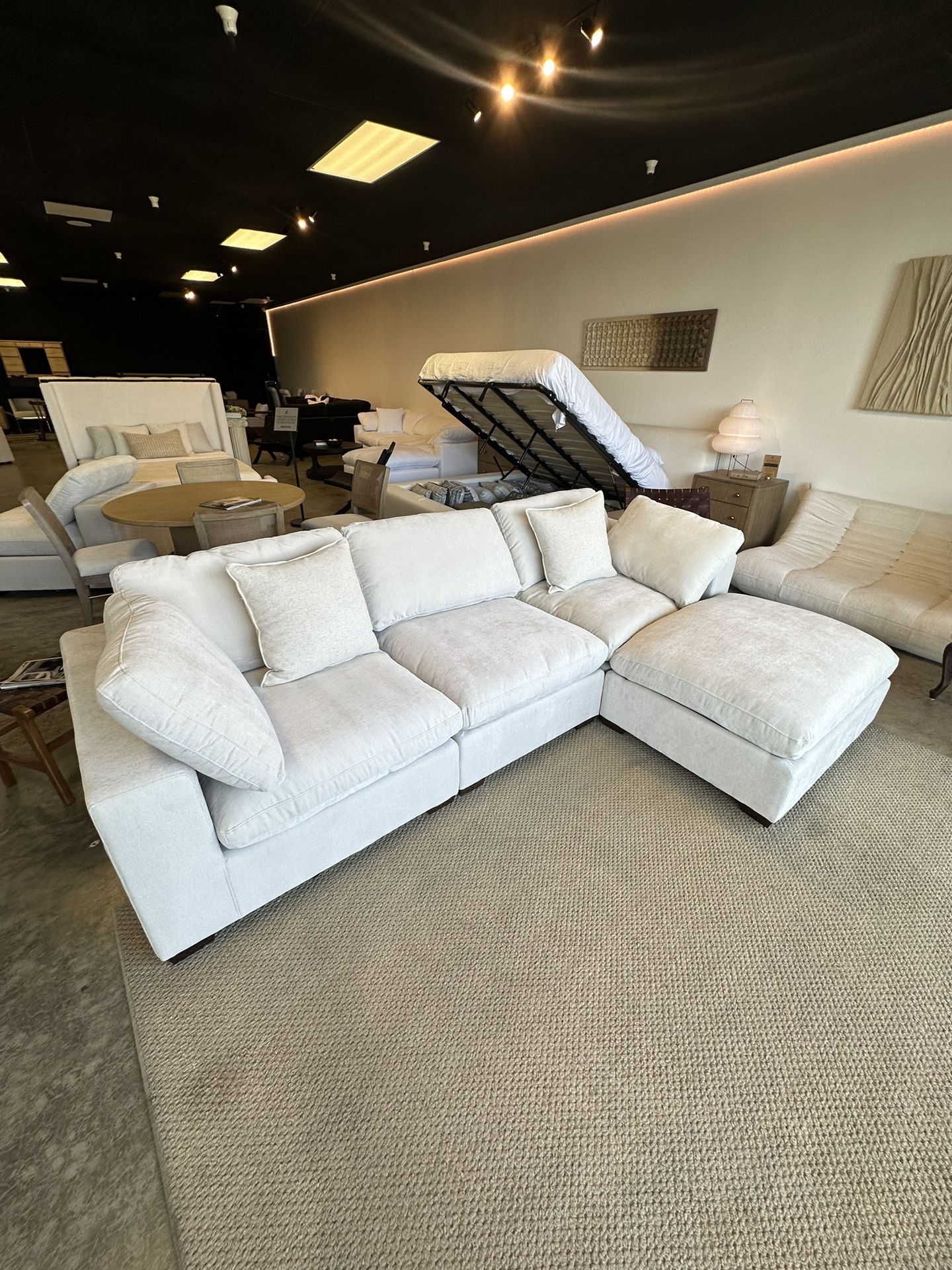 White Cream Beige Modular Cloud Couch Sofa Sectional – Oversized Deep Seat Modern Chenille