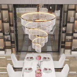 Dia 40" Large Crystal Chandelier 5-Tier Modern Crystal Chandeliers, Raindrop Ceiling Chadneleir for Staircase, Entryway, Dining Room, Foyer Gold Penda