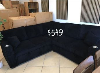 Black Corduroy Sectional Sofa with pull-out bed & Storage new in box