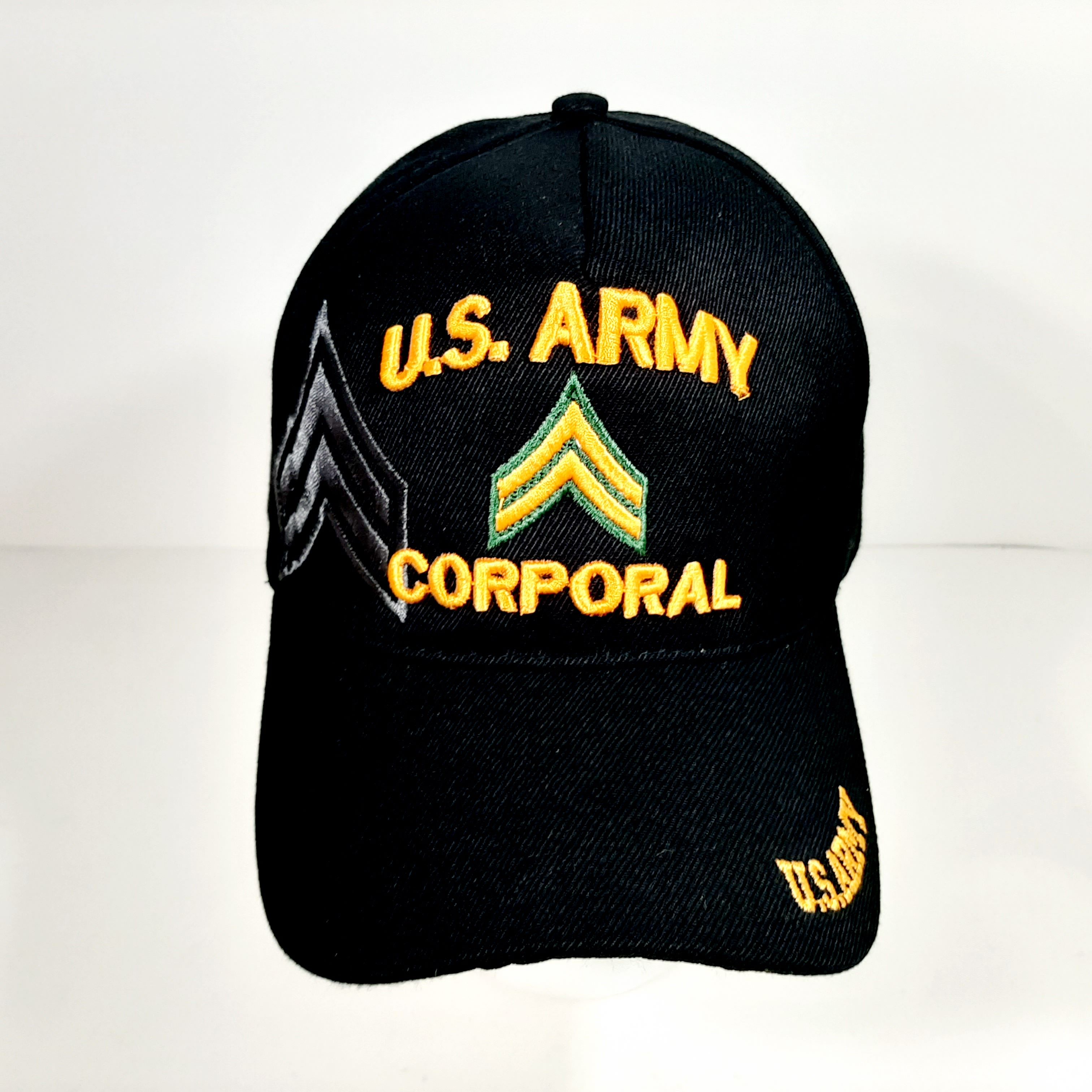 US Army Corporal Men's Ball Cap Hat Black Embroidered Acrylic H5