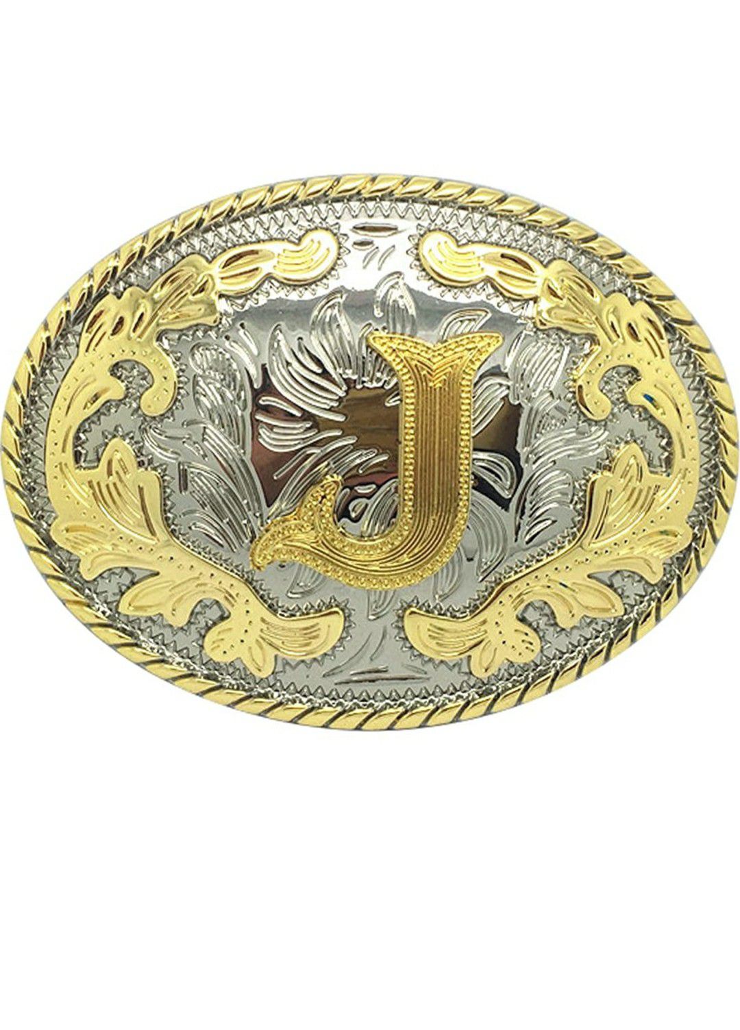 Western Belt Buckle Initial Letters J-Cowboy Rodeo Gold Large Belt Buckle for Men and Women