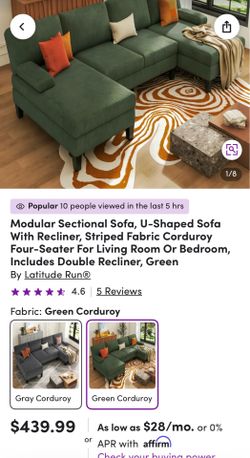 DARK GREEN U SHAPED SECTION COUCH- BRAND NEW IN BOX