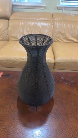 Modern dark grey vase, Wired Vase Medal Home Decore Piece 13.5”x6"