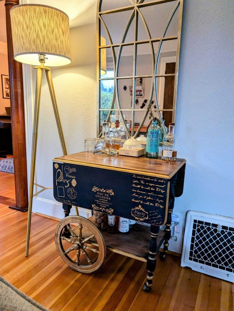 Decorated Antique Bar Or Tea Cart