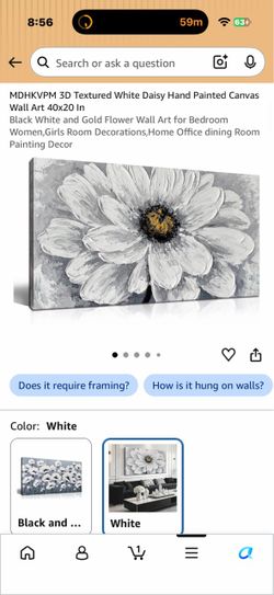 MDHKVPM 3D Textured White Daisy Hand Painted Canvas Wall Art 40x20 In Black White and Gold Flower Wall Art for Bedroom Women,Girls Room Decorations,Ho