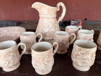 The Witches Pursuit Rare Ceramic Vintage Pitcher Vase pink And White 1970s