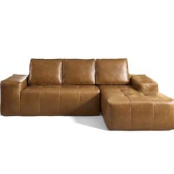 Wide Arm 2-Piece Modern Faux Leather L-Shaped