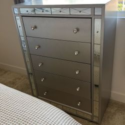 Silver Mirror Trim Dresser - 5 Drawers
