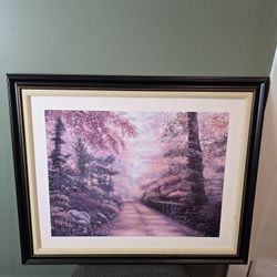 
Vintage Landscape Oil Painting of a The road passing through the fall park Scene By B Brown Home Decor